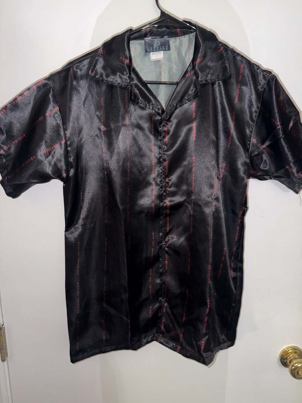 Imagine Dragons Band Merch Satin Button Down Shirt Black Red Size S
